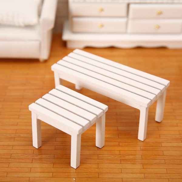 Miniaturemøbler Legetøj Dukkehus gør-det-selv-dekorationstilbehør Mini 1:12 Parkstol White bench