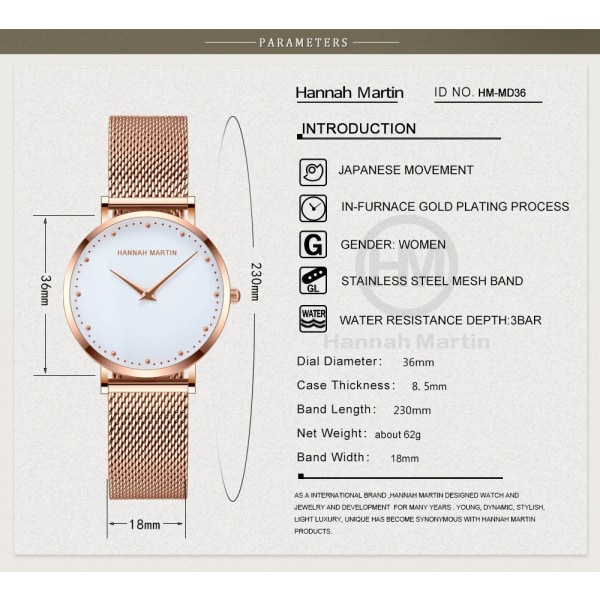 Watch i elektropläterat stål Kvarts vattentät watch Rose Gold