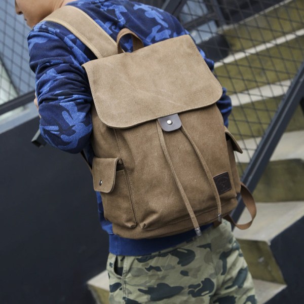 Kouluopiskelijareppu College Bookbag Matkalaukku Muoti Universal Casual Canvas Khaki