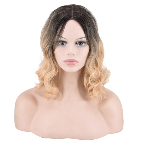 Kvinner parykk Middels langt krøllete hår Big Wave Gradient Color W389