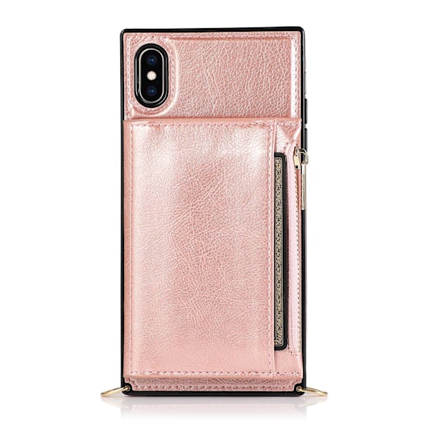 Etui til iPhone 13 Pro 6.1 rosaguld crossbody pung lynlås kortholder læder firkantet fuld