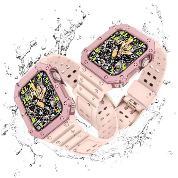 Klockarmband för Apple Watch iWatch Sakura Rosa + Rosa Ram 42/44/45mm