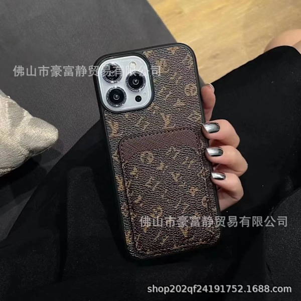 Fodral för iPhone16promax litet blomkort läder korthållare high end trendigt märke gammal blomma nät