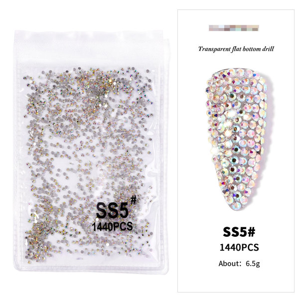 Negledekorationer til Nail Art Taske Rhinestone Sølv Farverig Transparent Flat AB Diamond 1440 PC'er SS5AB(1.8mm）1440