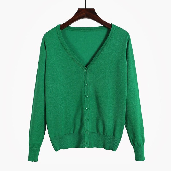 Kvinder Strik Efterår Vinter Sweater Cardigan Langærmet V-hals Aircondition skjorte Slankende Grass green XXXL