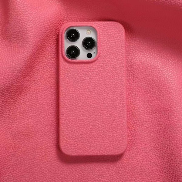 Etui til iPhone 14 lychee-mønster roserødt lærmønster enkelt solidt hardt fallsikkert
