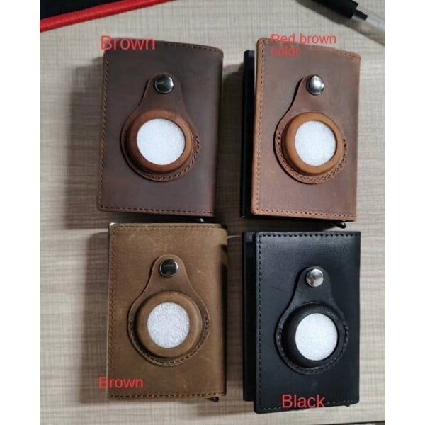 Airtag Positioning Tracker Skinnkortholder Metall Aluminiumslegering RFID-lommebok Reddish Brown