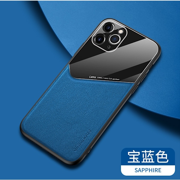 Suojakotelo iPhone 13 Pro -puhelimelle, sininen, hienohuokoinen silmän ihon tekstuurilla, ommeltu, tavallinen nahka, täysikokoinen