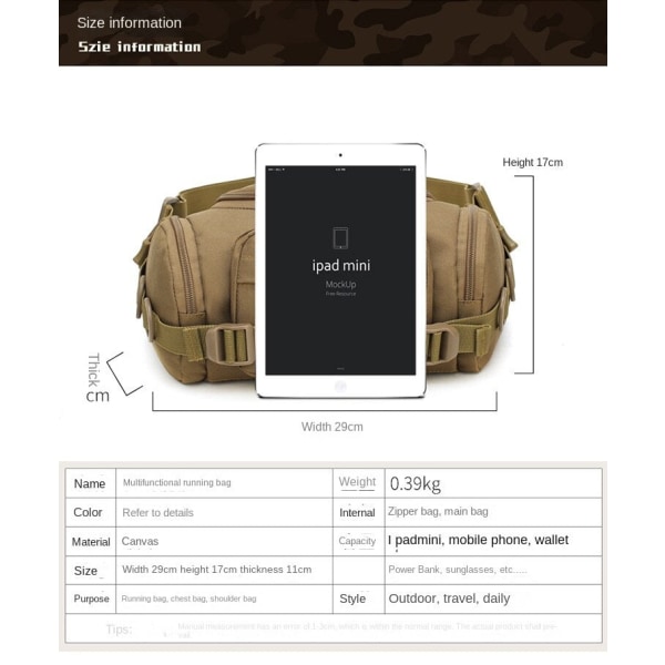 Fanny Pack Løbebælte Taljetaske Organizer Udendørs Camouflage Taktisk Multifunktion Army Green Average size