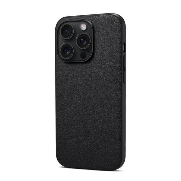Etui til iPhone 14 6,1 tommer sort håndlimet kalvemønster bagside