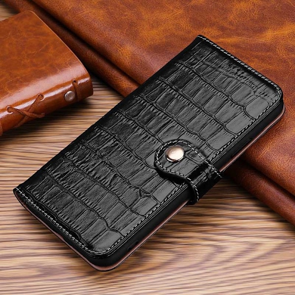 Fodral för iPhone15PRO svart plånbok krokodilläder spänne flip