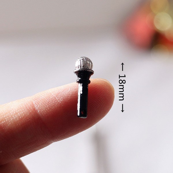 Miniaturemøbler Legetøj Dukkehus gør-det-selv dekorationstilbehør Mini 1:12 mikrofonstativ Mikrofon Black