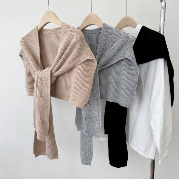 Damestrik efterår vinter sweater lille sjal matchende overtøj med aircondition værelse tørklæde Gray