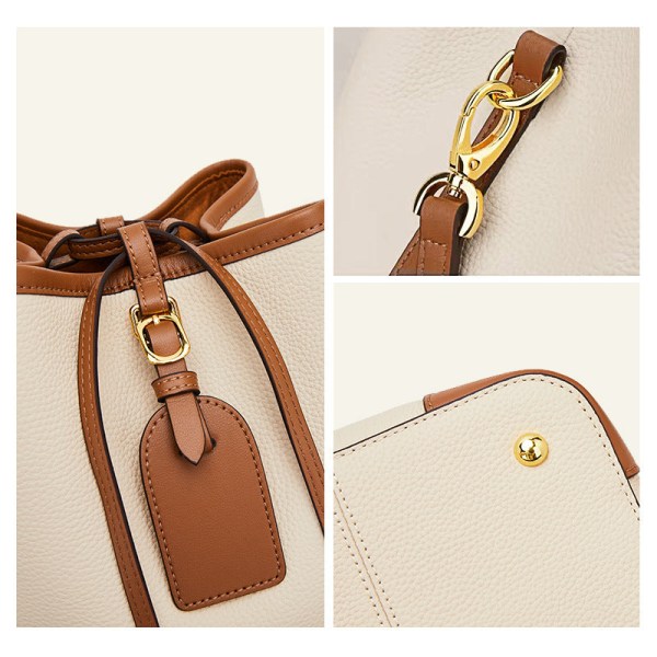 Kvinder Dame Håndtaske Special-Interest Design Light Luksus Ægte Læder Taske Underarm Commuter Bag White with Brown