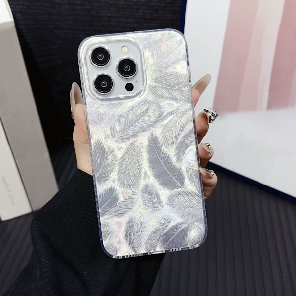 Fodral för iPhone 13 promax fjäder mönster silver stil high end laser ins