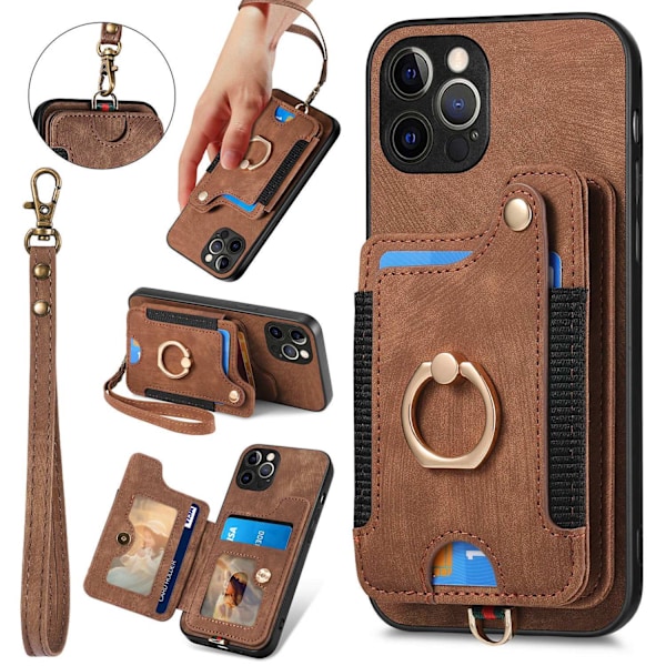 Etui til iPhone 7 Plus / 8 brun [med snor] læder hardware ring spænde kortholder armbånd