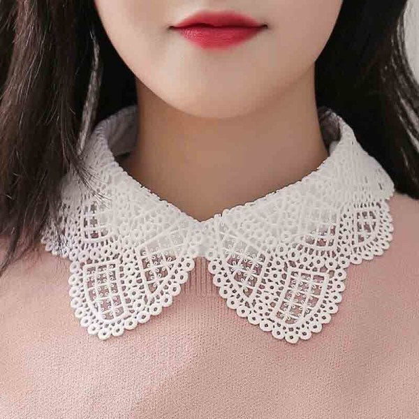 Kvinner jenter falsk krage Høst og Vinter Genser Koreansk Skjorte Bluse Hvit Black crocheted style