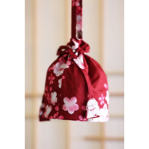 Håndveske Diverse Kimono-tilbehør Myntveske Håndveske Daglig snøring Makeup Oppbevaringsveske Wine red  cherry blossoms 15*20*17cm