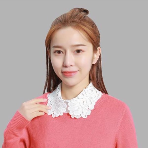 Kvinder piger falsk krave efterår og vinter sweater Koreansk stil skjorte bluse hvid Black crocheted style
