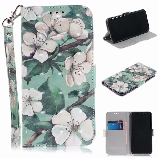 Deksel til iPhone 13 Pro Akvarell blomstermalt skinnprint tegneserie kortspor lommebok