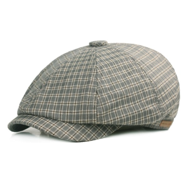 Barettihattu Ruutukangas Retro kahdeksankulmainen hattu Miesten Naiset Barettitaide Nuorten hattu Gray Average Size (58cm)