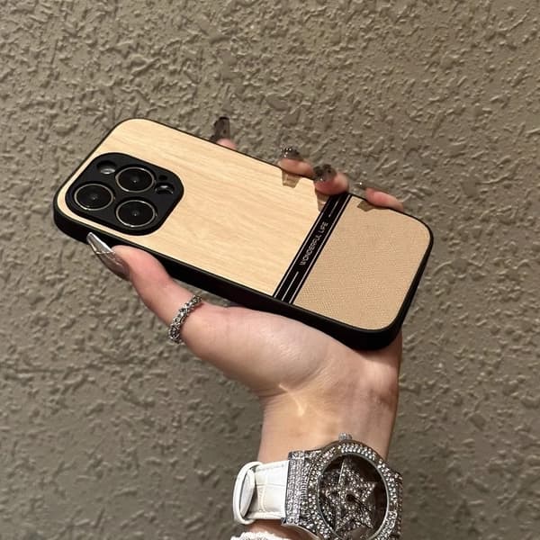 Fodral för iPhone 17promax träådring läder skarvning träådring full lins