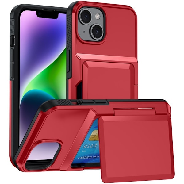 Etui til iPhone 16 Plus 6.7 Rød kortslot 2 i 1 flip wallet anti-fald