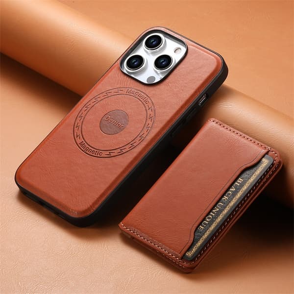 Etui til iPhone 14 Pro Brun Magnetisk Lær Kortinnsetting Separat