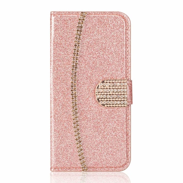 iPhone 13 -kotelo ruusukultainen glitter korttipaikka nahkainen ketju timanttilompakko