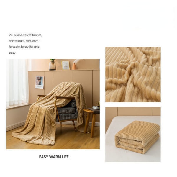 Tynt dekketeppe Flanell Coral Fleece Barneteppe Studenthybel Blund Klimaanlegg Sofateppe Light camel 180*200cm