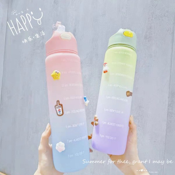 Børn Vanddrikkeflaske Sød til børn Super kapacitet bærbar plast multi-farve gradient bevægelse White 1000ml