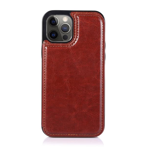 Etui til iPhone 16plus brun magnetisk kortholder slot solid side sticker