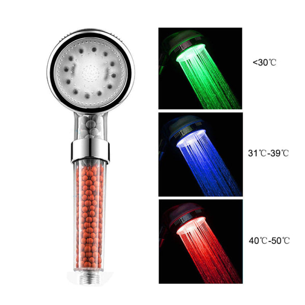 Premium brusehoved Justerbar Anion Tre-farvet temperaturkontrol LED Farverig Colorful light