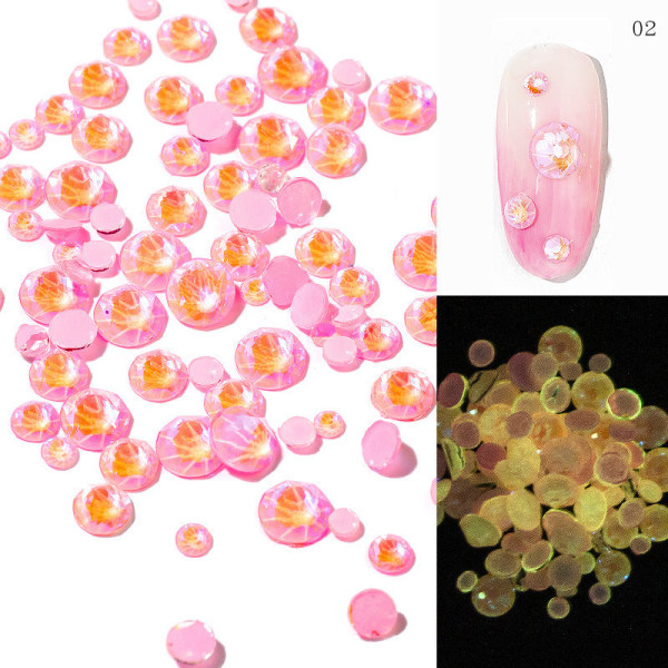 Kynsikoristeet Nail Art 8-värinen pyöreä pohjapora valoisa timanttikokoinen sekoitettu 288 kappaletta CRS-57-02 8-Color nail art luminous Diamond