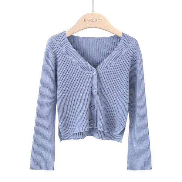 Kvinder Strik Efterår Vinter Sweater Cardigan Student Blød Varm Top V-hals Slim-Fit Langærmet Blue S