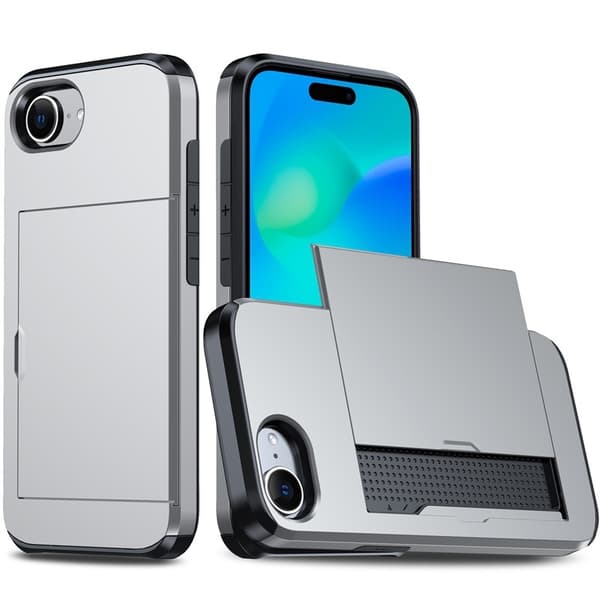 Skal för iPhone16Plus 6.7 Silver skjutbart kortfack anti-fall plånbok