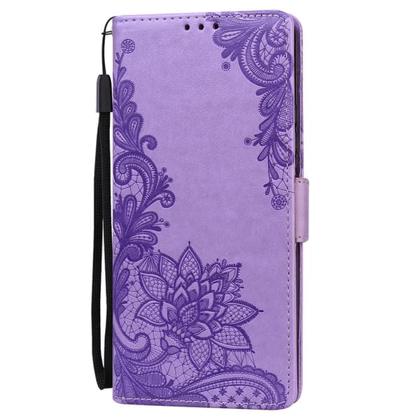 Etui til iPhone 13 Mini, lys lilla, preget blonde lær preget