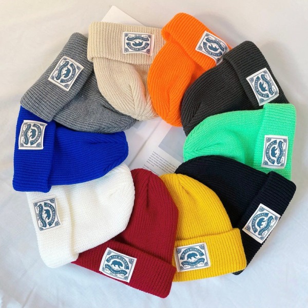 Varm vinterstrik Beanie Hatte Efterår Vinter Retro Skullcap Street Tide Uld Unisex Khaki