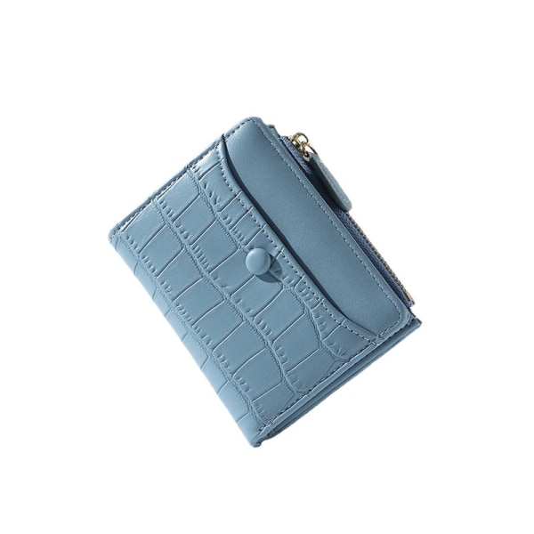 Two-Fold Wallet Short Zipper Pu Coin Purse Fashion Large Capacity Multi-Card Women's Wallet Blue