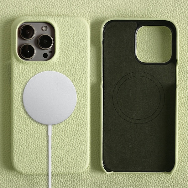 Fodral för iPhone 14 ljusgul läder magnetisk högkvalitativt kohud