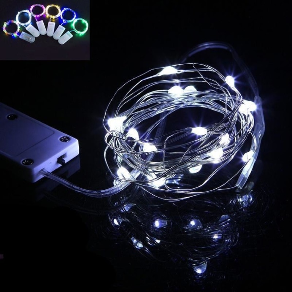 LED Starry String Light 2M LED Kobbertråd Batteri drevet til julebryllup White 1m