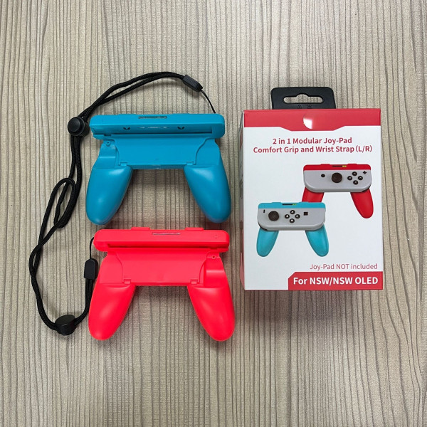 Kytkimelle/OLED-vasemmalle ja oikealle kahvalle 2-in-1 Grip JoyCon-tangon pää irrotettava kahva, kaksi pakkausta Blue and Red