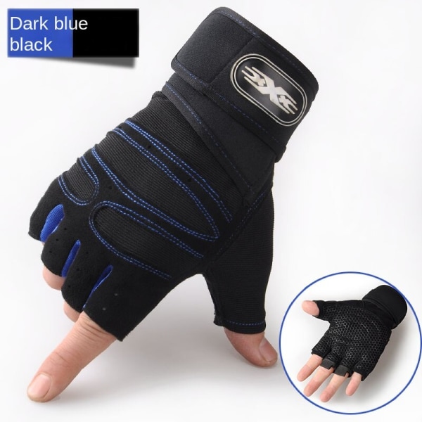 Dam Herr Cykelhandskar Armband Fitness Sport Anti-Slip Stötsäker Dark blue black XL