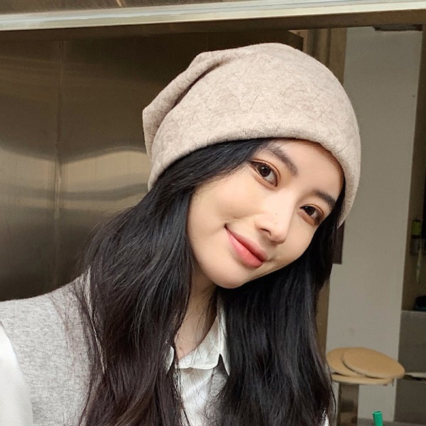 Lämmin talvi neulottu pipo hatut Naisten muoti All-Match paksu villainen korealaistyylinen laukku pään unisex Khaki M（55-58cm）