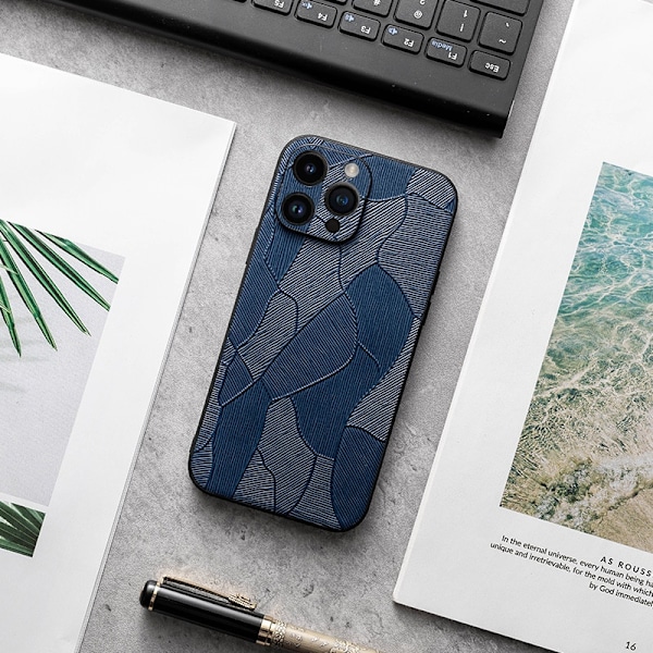 Kotelo iPhone 13 Pro Maxille, vuori- ja merensininen nahka, täysi putoamissuoja, ensiluokkainen ensimmäinen kerros