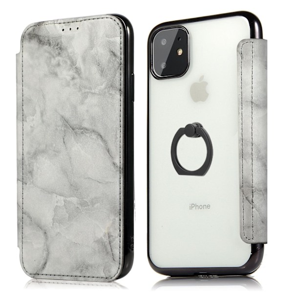 Skal för iPhone 13pro svart ring marmor läder elektropläterad