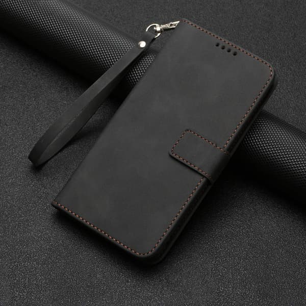 Fodral för iPhone 13 Pro Max svart solid kortplats flip läderställ plånbok