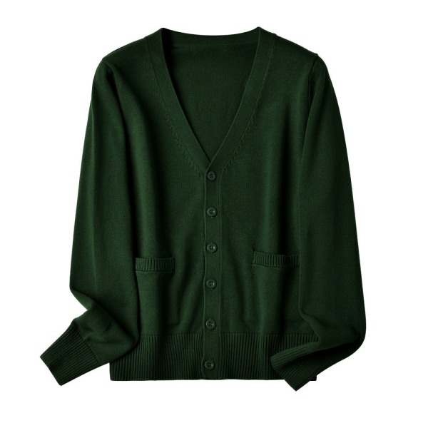 Kvinder Strik Efterår Vinter Sweater Cardigan Jakke Langærmet Ydertøj Pocket Academy Uniform Dark green M