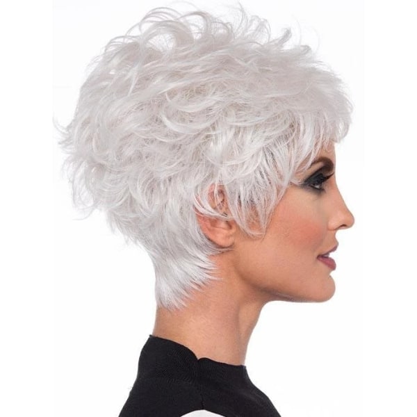 Naisten peruukki lyhyet hiukset Realistinen hopea valkoinen Keski-ikäisten ja vanhusten päähine W98