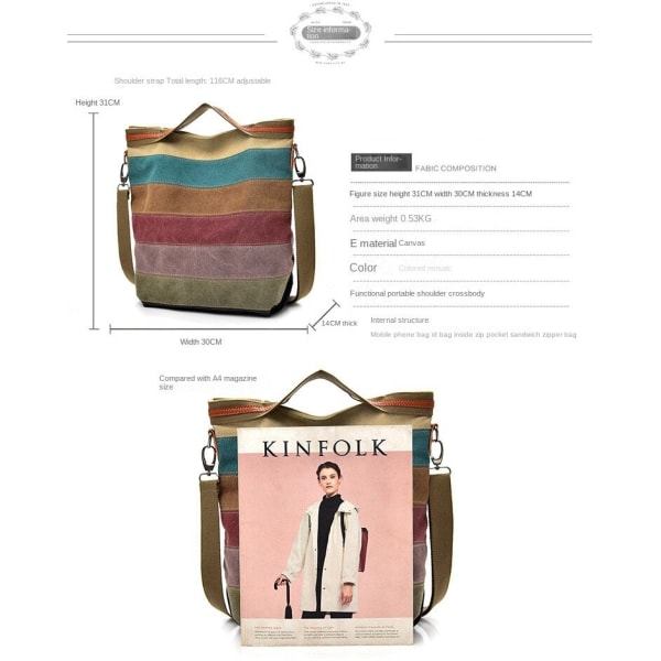 Kvinnor Damhandväska Casual Enkel Konstnärlig Canvas Bärbar Crossbody Stor kapacitet Color